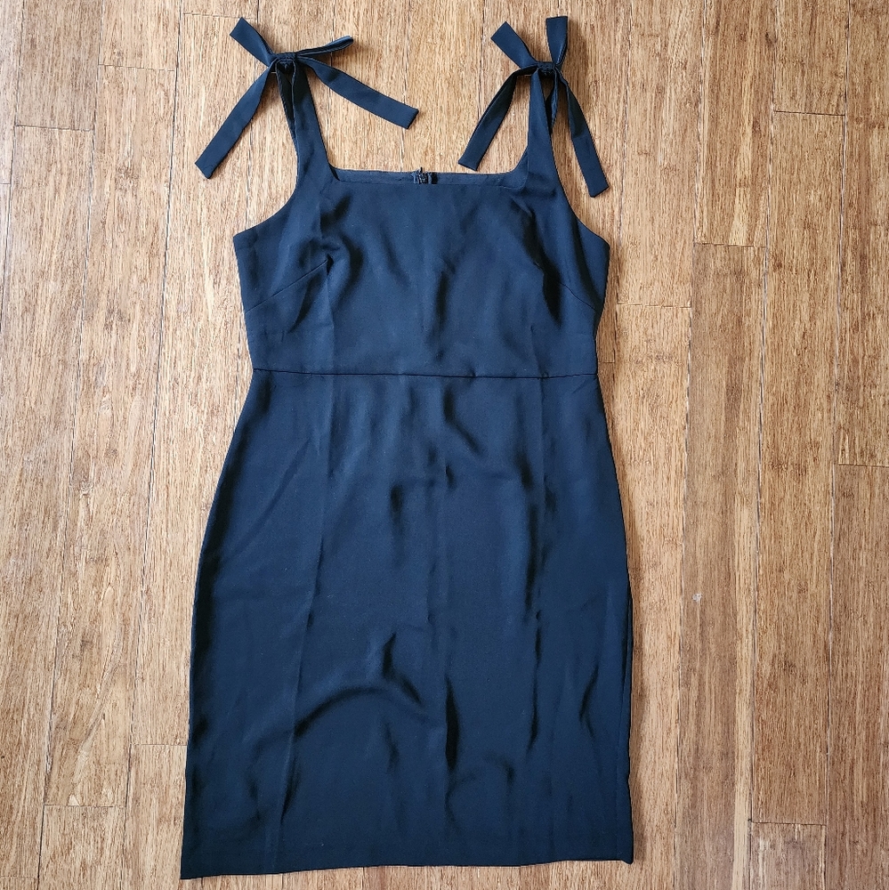 Ann Taylor Black Sheath Spaghetti Strap Midi Dress